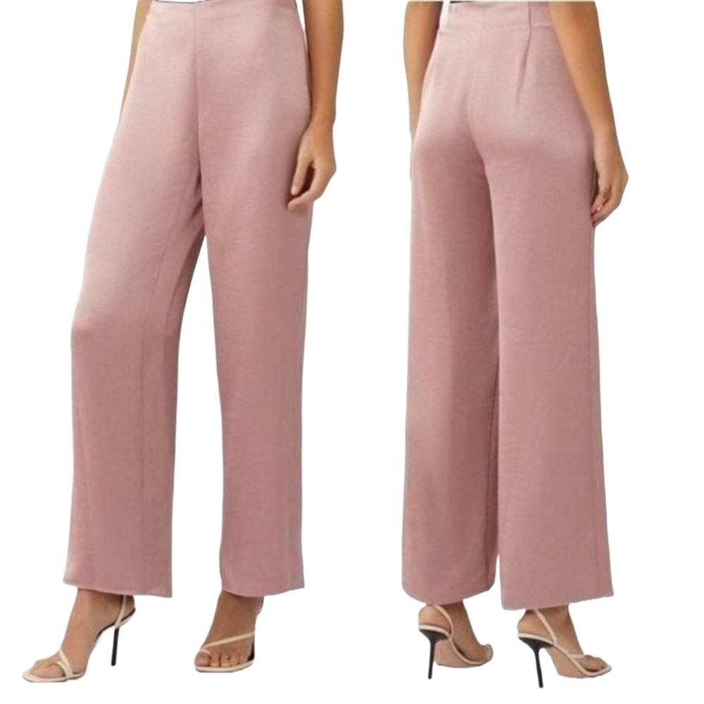 Vince NEW High Waist Satin Flare Pant Pink Mauve Large NWOT